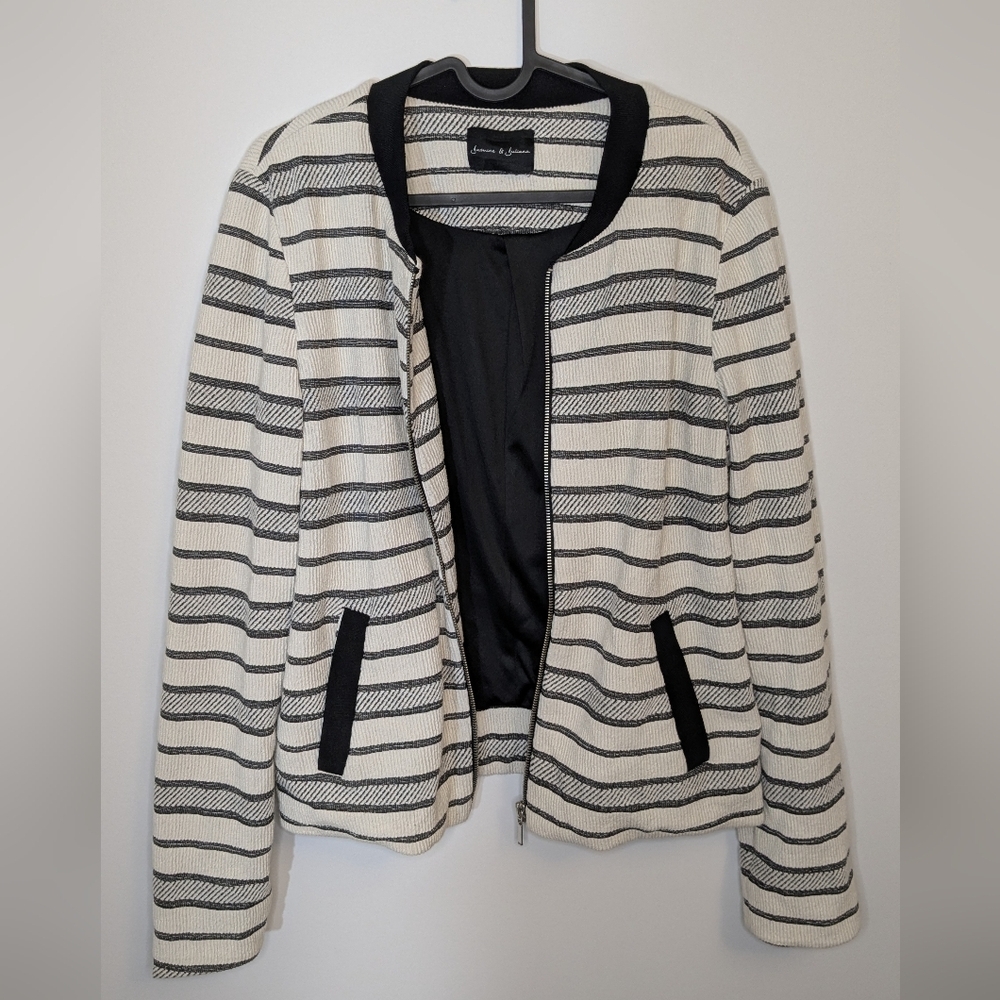 Jasmine & Juliana Grey & White Bomber Jacket Cotton Size M